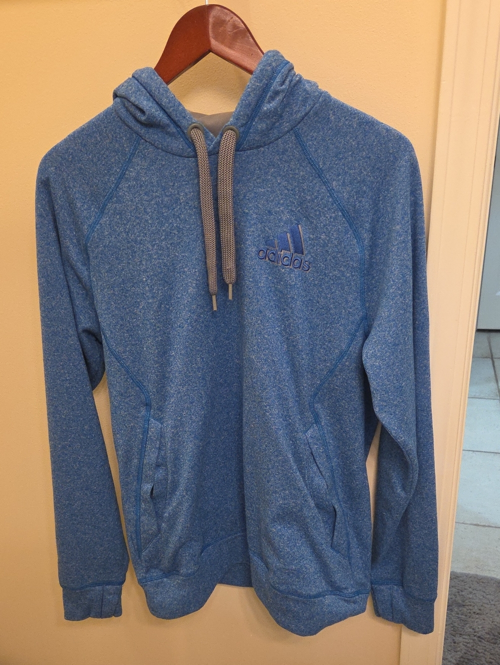 adidas Men's Heather Blue Crewneck Hooded Sweatshirt